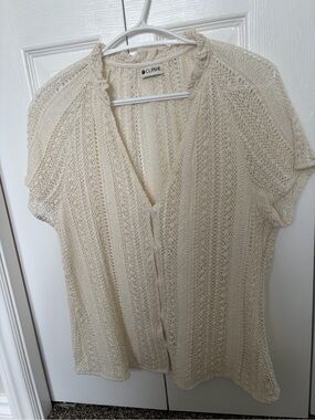 Cupshe Cream Open-Knit Button Front Blouse
